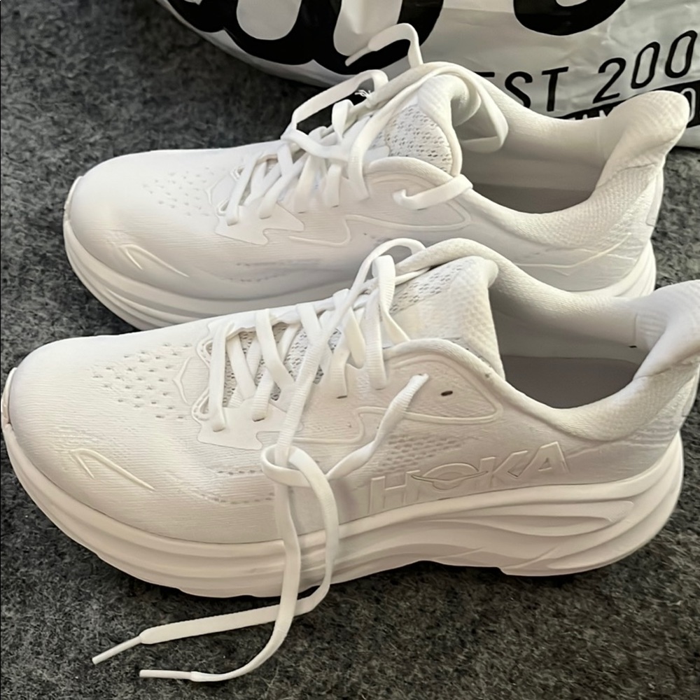 Hoka White Athletic Shoes with Cushioned Support